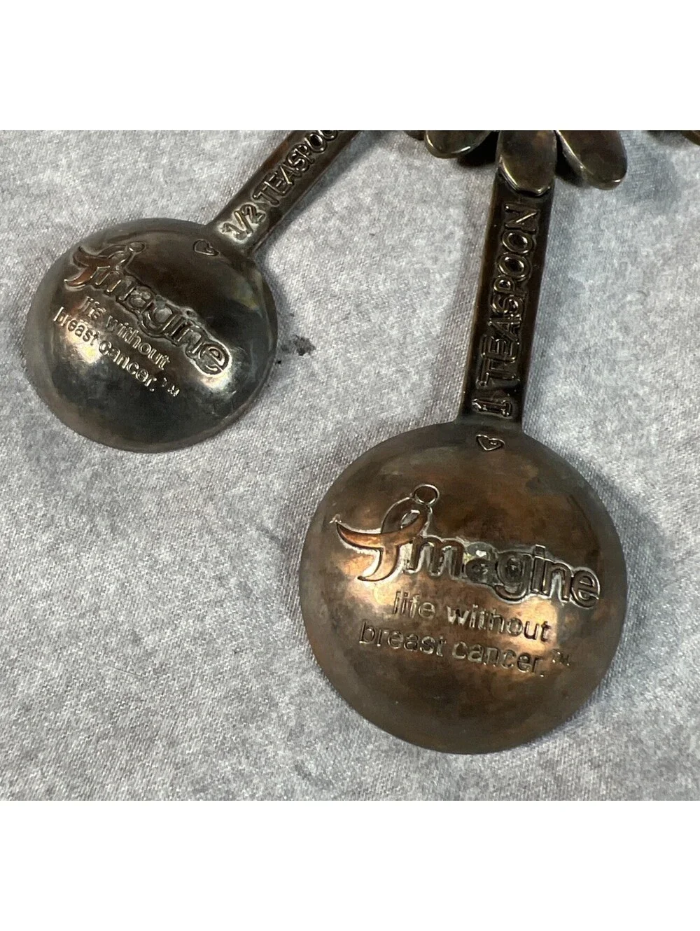 Metal Measuring Spoons With Flower Handle & Cancer Awareness Message